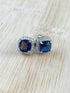 14K White Gold Plated Cushion Cut Square Blue Cubic Zirconia Men Women Earrings